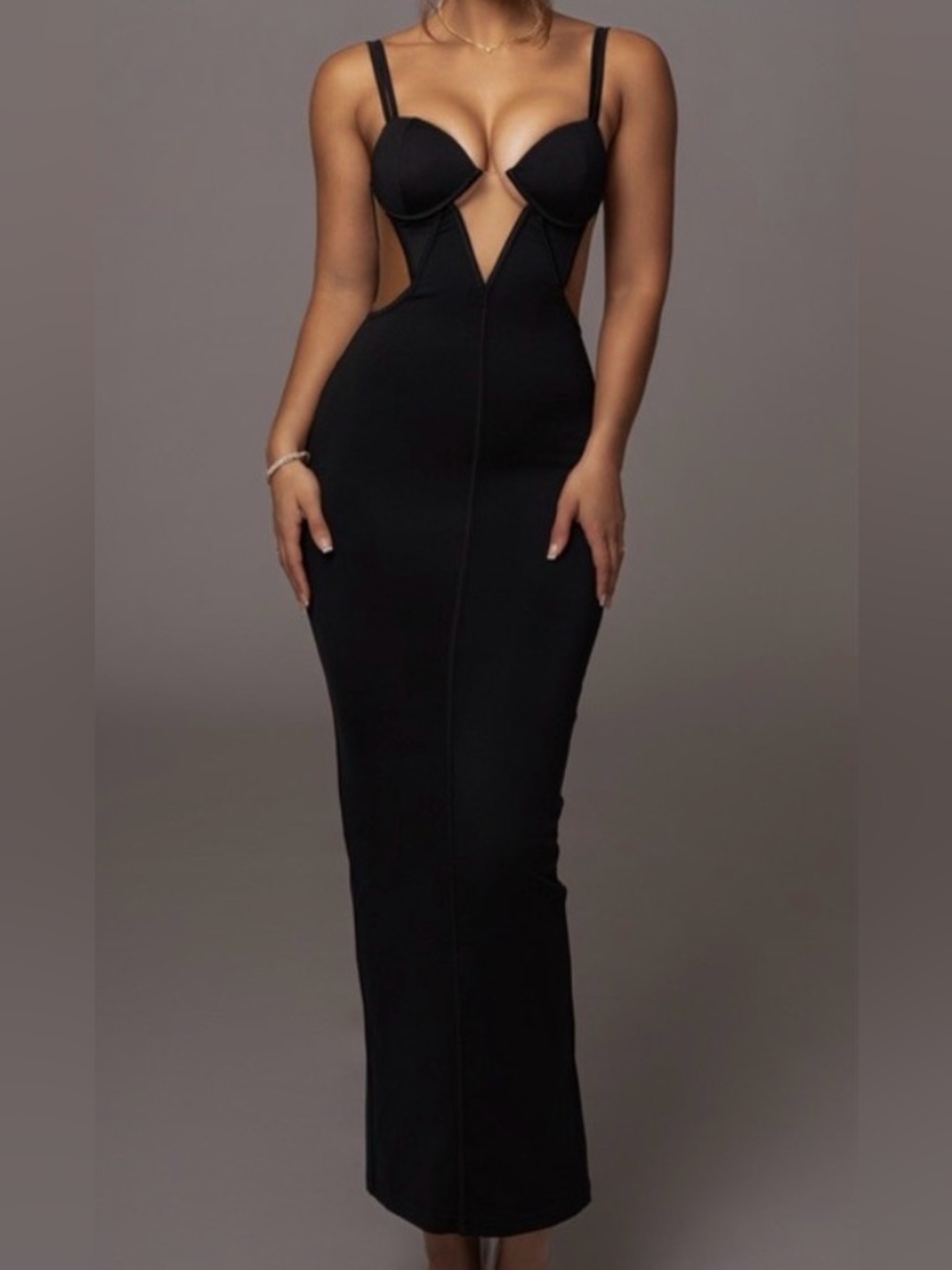 Jluxlabel Black Maxi Buister Mesh Detail Dress Sz Large NWT